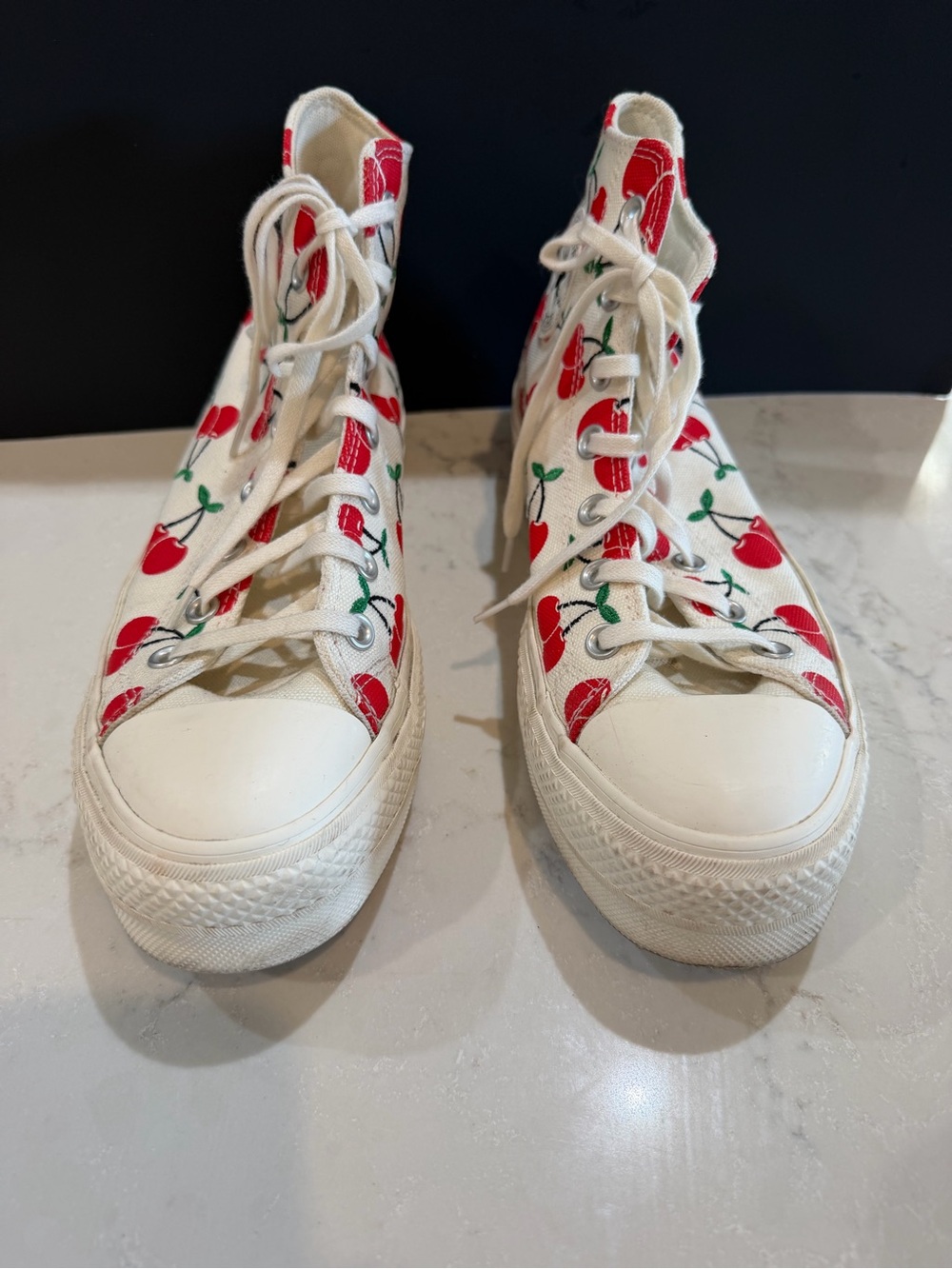 Converse Platform High-Top Canvas in Cream with Red Cherry Embroidered